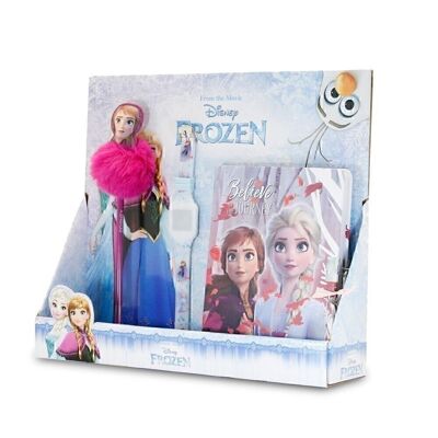 Disney Frozen 2 Believe-Pack avec Agenda avec Clé + Horloge + Stylo Pompon, Fuchsia