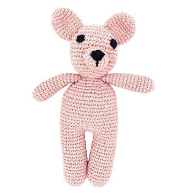 sustainable bear Sam cuddly toy baby pink - organic cotton - crochet toy - handmade in Nepal