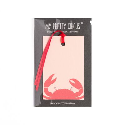5 "Crab" gift tags, coral red