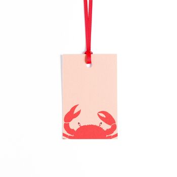 5 étiquettes cadeaux "Crabe", rouge corail 2