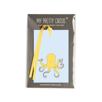5 étiquettes cadeaux "Octopus", bleu clair