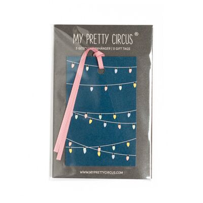5 gift tags "fairy lights" blue