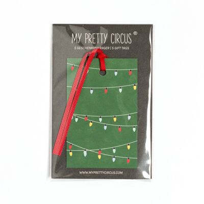 5 gift tags "fairy lights" green