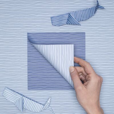 Carta origami per la moderna decorazione primaverile fai-da-te - carta artigianale fronte-retro marittima, onde blu e bianche, 25 fogli, 15 cm - carta riciclata