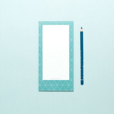 DIN long notepad from My Pretty Circus | 50 sheets of recycled paper | Geometric pattern in turquoise | Sustainable and practical for ideas and lists