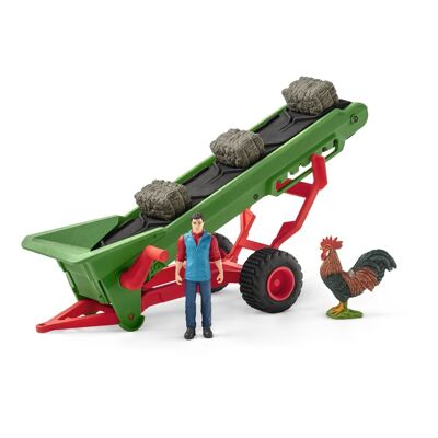SCHLEICH Farm World Hay Conveyor with Farmer Toy Playset, Mehrfarbig, 3 bis 8 Jahre (42377)