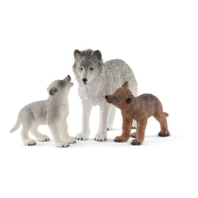 SCHLEICH Wild Life Mother Wolf con Pups Toy Figure Set, da 3 a 8 anni, Multicolore (42472)