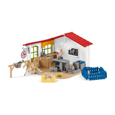 SCHLEICH Farm World Studio Veterinario con Animali Domestici Playset Giocattolo, da 3 a 8 Anni, Multicolore (42502)