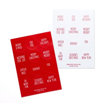 24 autocollants de Noël en rouge et blanc - autocollants ronds de 3 cm avec différentes salutations de Noël - anglais 3