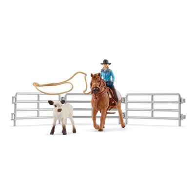 SCHLEICH Farm World Cowgirl Team Roping Fun Toy Playset, 3 à 8 ans, Multicolore (42577)