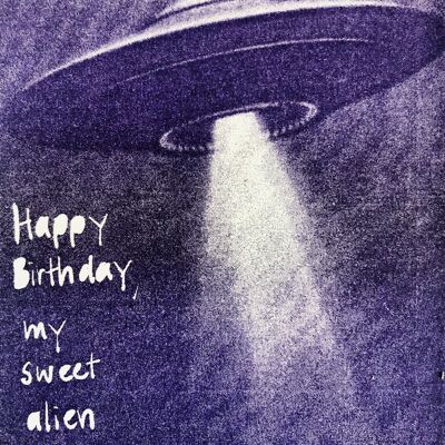Tarjeta de felicitación feliz cumpleaños alienígena