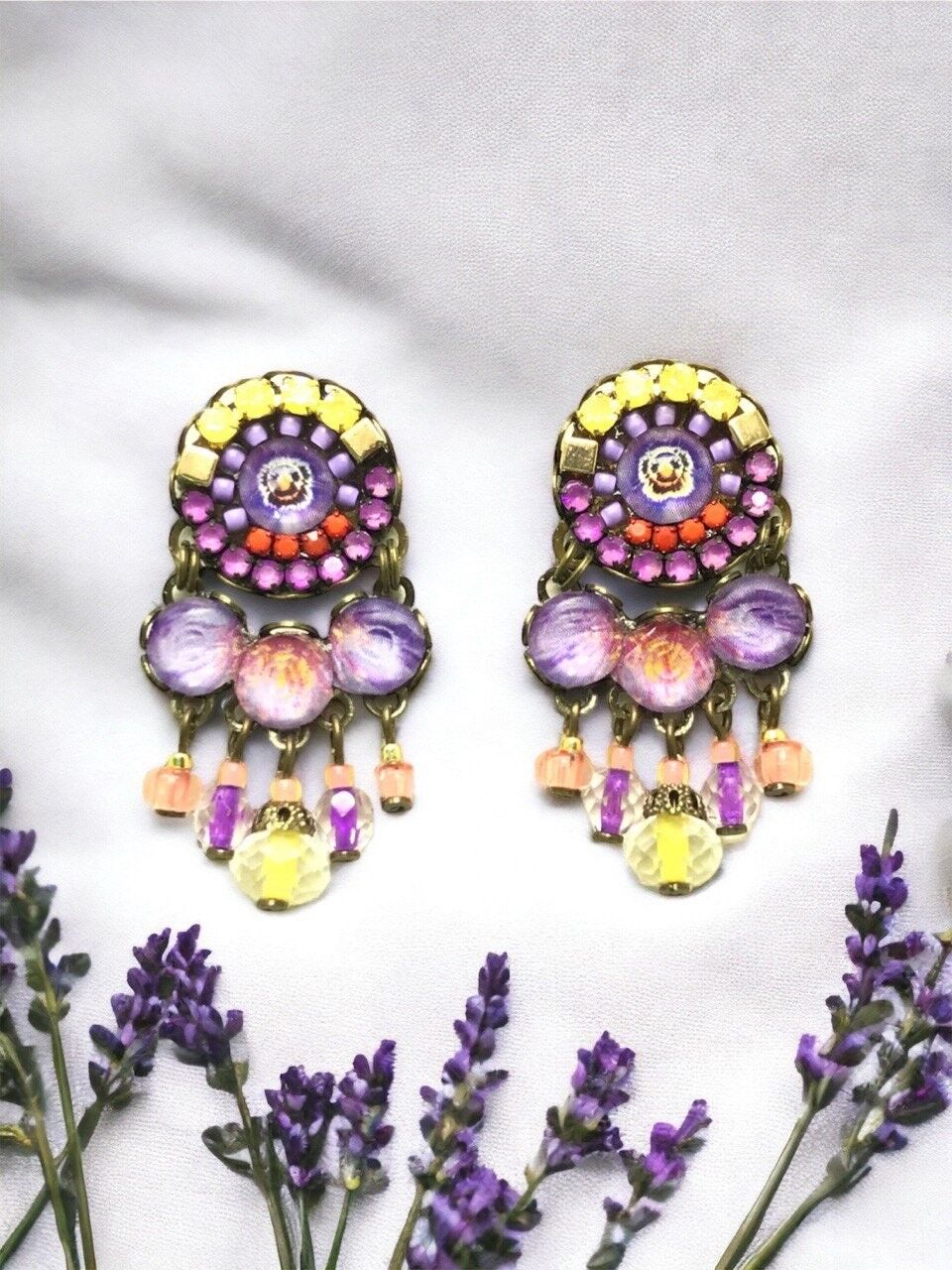 ORECCHINI IN CRISTALLO, STILE BOHO, VIOLA