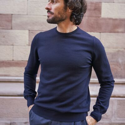 Pull en laine col rond Gabin bleu marine