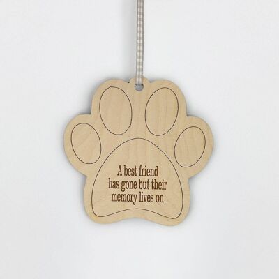 Pet Memorial 'Their Memory Lives On' Wooden Paw Hanging Deco