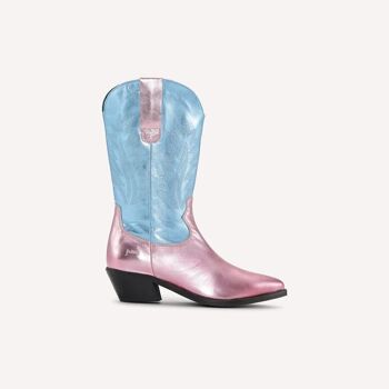 VENUS - Dame cowboy støvle - Metal Pink/Lyseblå