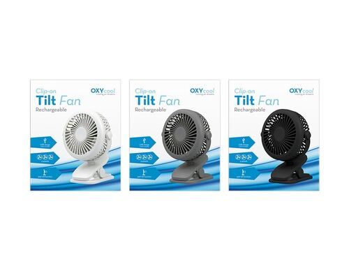 Clip-On Tilt Rechargeable Fan - 3 Colours Available