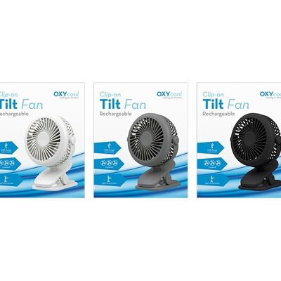 Clip-On Tilt Rechargeable Fan - 3 Colours Available