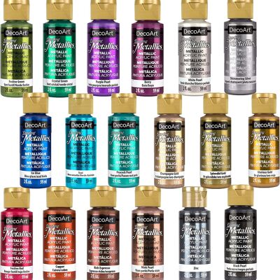 DecoArt Dazzling Metallics - Juego de muestras de 18 paquetes - Botellas de 59 ml