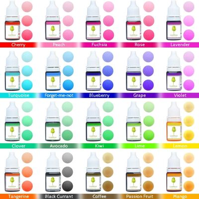 Colorants liquides pour savon - Ensembles de 10 ou 20 - Flacons de 10 ml - Différentes couleurs