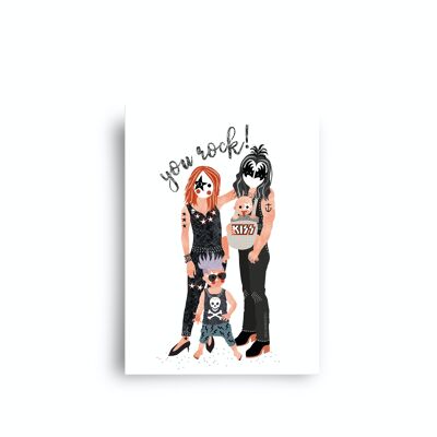 carte postale - série 'rockstar families - 'family of four'