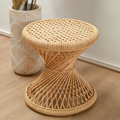 Tavolino in rattan Tavolino rotondo LUHU a forma di clessidra Ø45 cm Tavolino beige Tavolino Tavolino Tavolino da divano