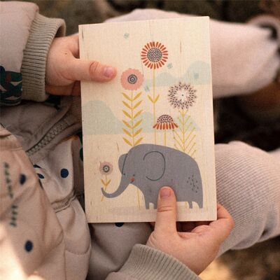 Holzkarte glücklicher Elefant! Einladung