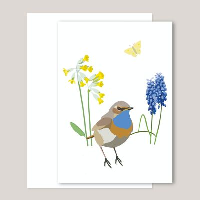 Greeting card »Bluethroat with flowers«