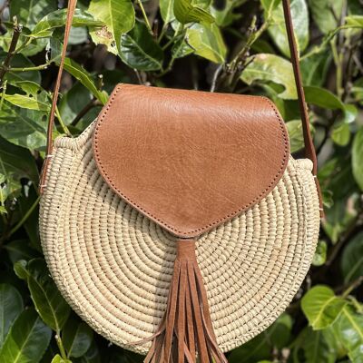 Raffia and leather bag