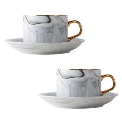 Set di piattini con manico in oro con tazza in marmo grigio - Cappuccino