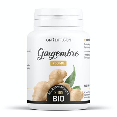 Organic ginger - 250 mg - 100 vegetable capsules