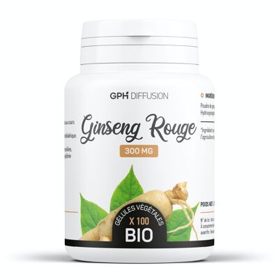 Organic red ginseng - 300 mg - 100 vegetable capsules