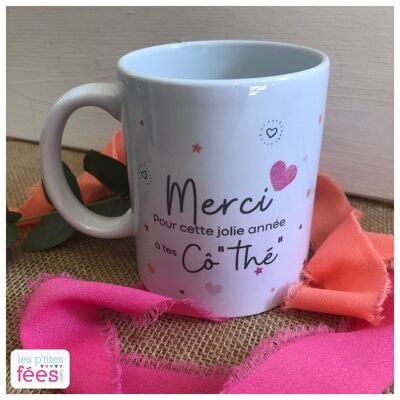 Mug "Merci pour cette année à tes côthé" (nounou, maîtresse, Atsem, cadeau fin d'année, école, merci, enfant)