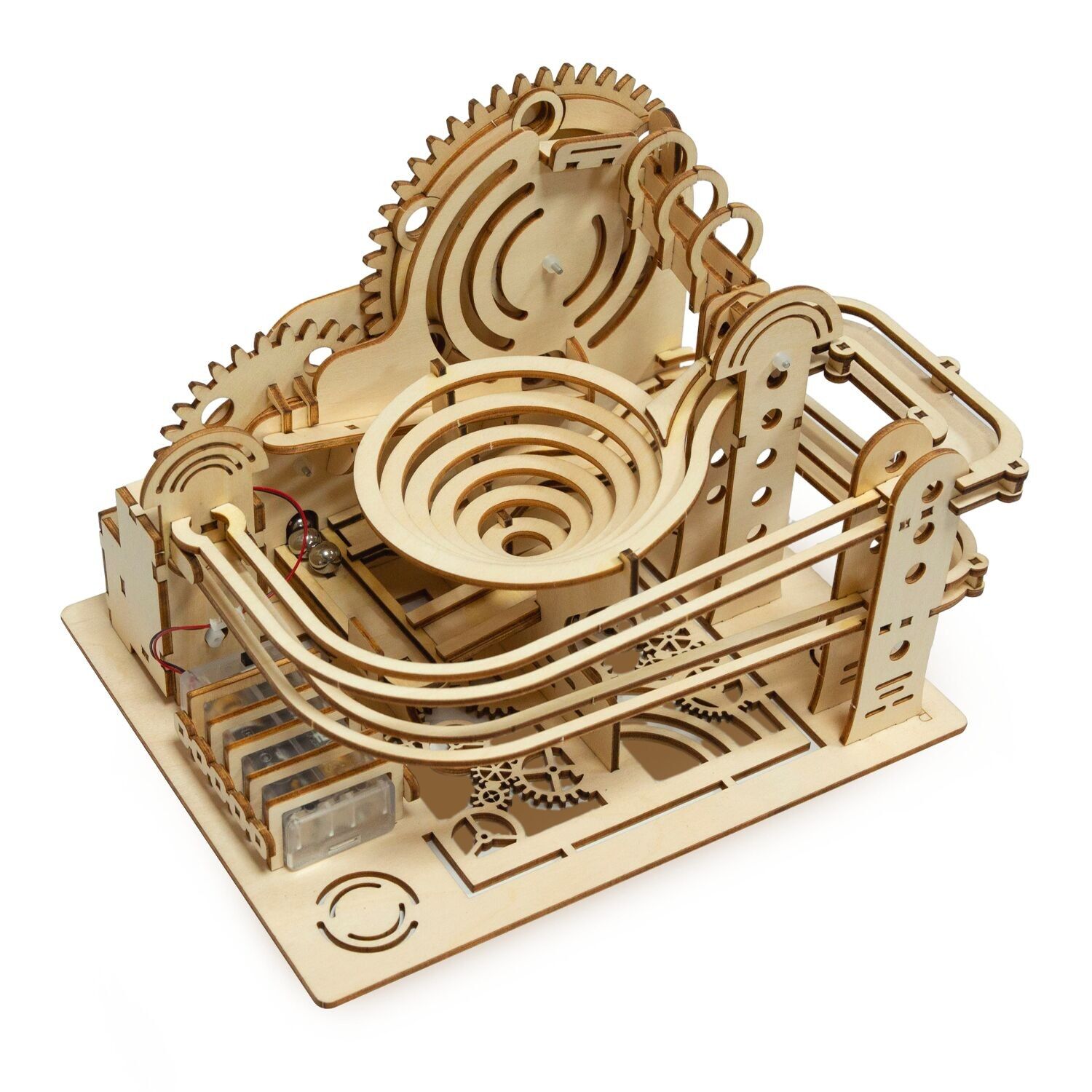 Bausatz Kugelbahn „Rail Runner“ auf Batterieholz