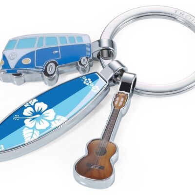 Porte-clés avec 3 pendentifs | Van VW, planche de surf, guitare | SURFMAT T1