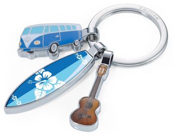 Porte-clés avec 3 pendentifs | Van VW, planche de surf, guitare | SURFMAT T1 1