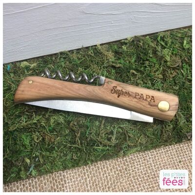 Local knife, corkscrew engraved "Super Papa" (Father's Day, wine, epicurean)