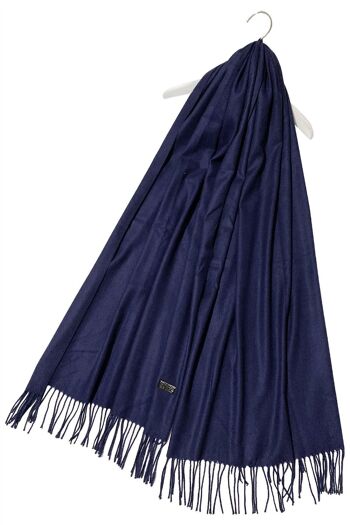 Élégant Châle Écharpe Pashmina Uni Super Doux Gland - Bleu Marine 1