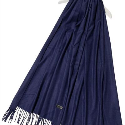 Eleganter, superweicher, einfarbiger Pashmina-Schal mit Quaste - Marineblau