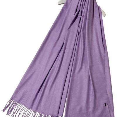 Elegante scialle sciarpa con nappe in pashmina tinta unita super morbida - lilla