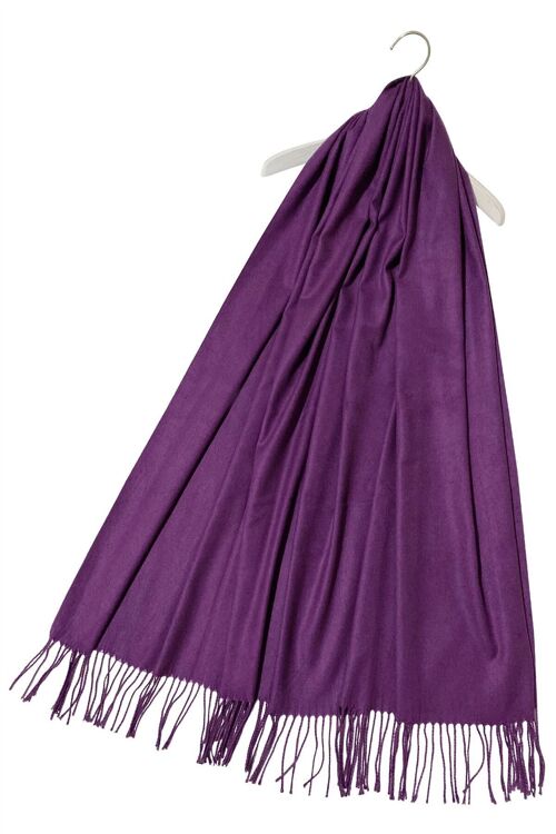 Elegant Super Soft Plain Pashmina Tassel Scarf Shawl - Purple