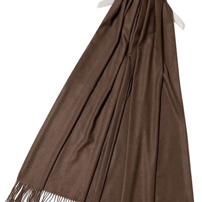 Elegante scialle sciarpa con nappe in pashmina tinta unita super morbida - mogano