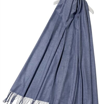 Chal de bufanda con borlas de pashmina liso súper suave elegante - Denim
