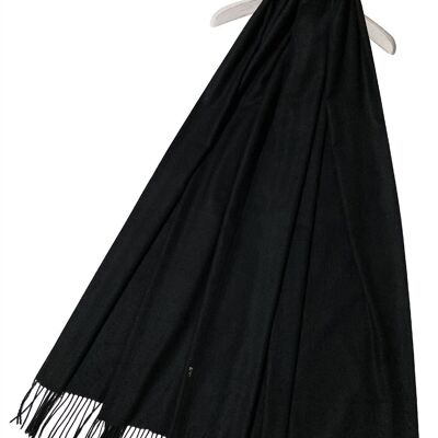 Elegante scialle sciarpa con nappe in pashmina tinta unita super morbido - nero