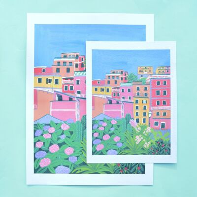 Stampa artistica di viaggio Case delle Cinque Terre