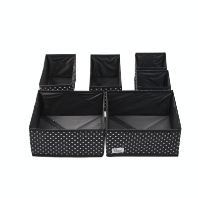 Periea Set mit 6 Schubladen-Organizern – Fern Premium – Schwarz mit weißen Tupfen