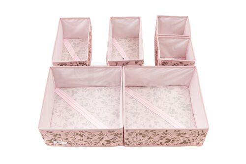 Periea Set of 6 Drawer Organisers - Fern Premium - Blush Leaf