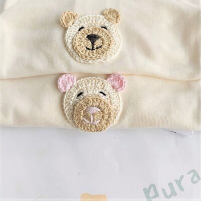 A Pack of Four Organic Cotton Handcrafted Organic Cotton Bear Figure Baby Body Suit