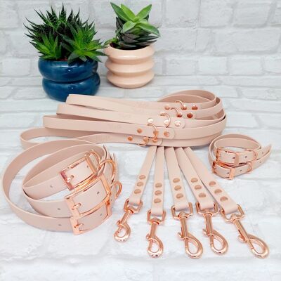 Waterproof BioThane© Dog Collar and Lead Bundle - Powder Pearl & Rosegold