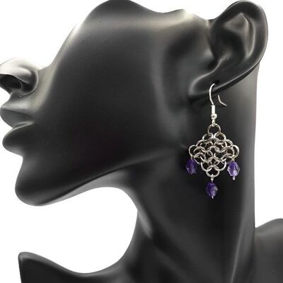 Boucles d'oreilles pendantes Euro 3 en 1 avec 3 perles à facettes violettes