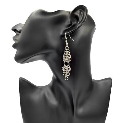 Boucles d'oreilles pendantes à double diamant en tissage européen